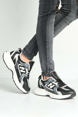 Nina Patterned Chunky Sole Trainers in Black